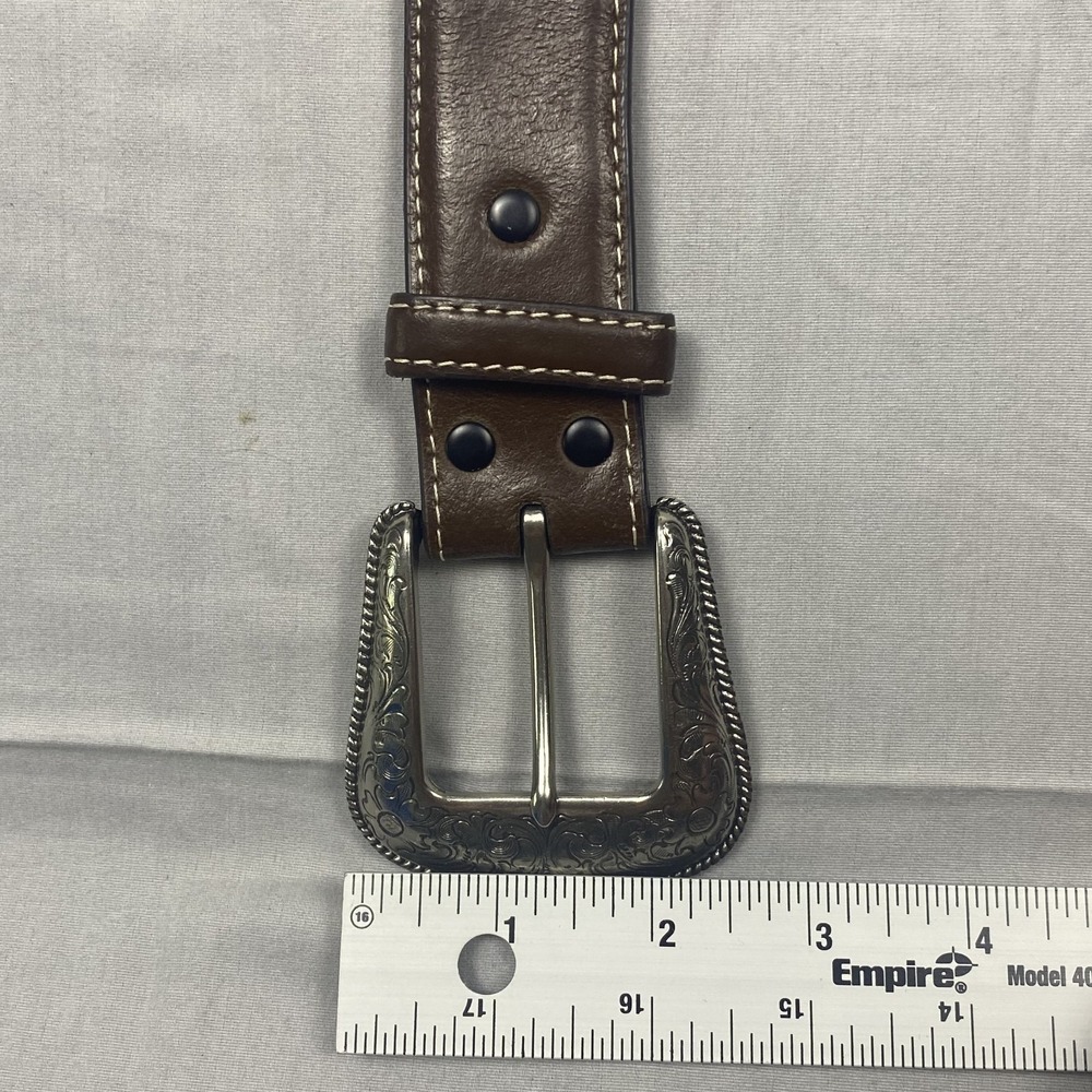 Western Tooled Genuine Leather Belt Men's Brown Engraved Buckle Cowboy 38 - 40 - Picture 14 of 15